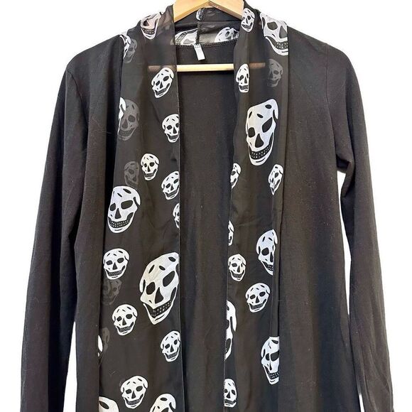 Gasparilla Womens Cardigan Sweater Open Front Skull Print Halloween Black Medium - Picture 2 of 4